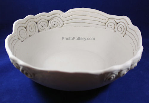Large ceramic porcelain bowl, hand-built with slabs and coils and made using extra large plaster round hump mold. Sample, greenware.